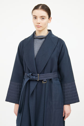 Victor Alfaro Navy Wool Trench Coat