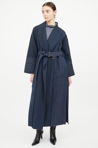 Victor Alfaro Navy Wool Trench Coat