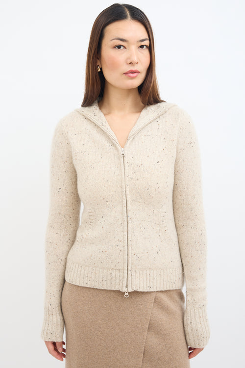 Vince Beige Cashmere Knit Zip Up Hoodie