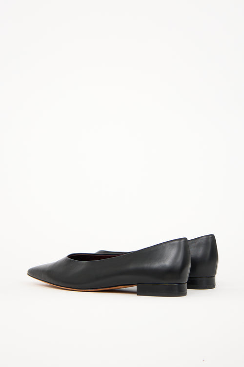 Vince Black Leather Pointed Toe Isabel Flat