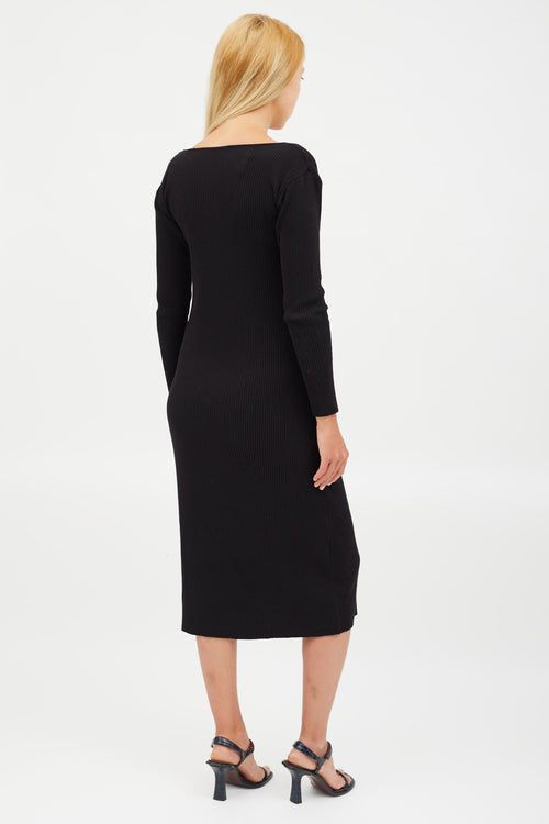 Vince Black Ribbed V-Neck Midi Dress