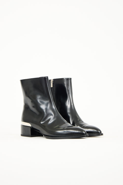 Vince Black Leather Zip Ankle Boot