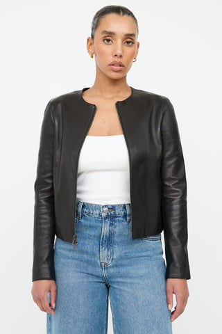 Vince Black Leather Cafe Jacket