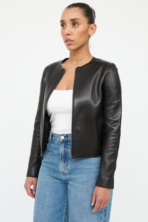 Vince Black Leather Cafe Jacket