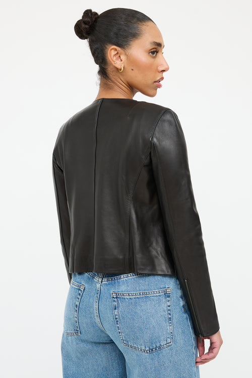 Vince Black Leather Cafe Jacket