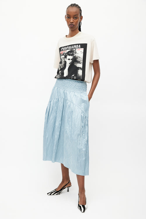 Vince Blue Satin Smocked Skirt