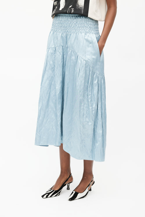 Vince Blue Satin Smocked Skirt