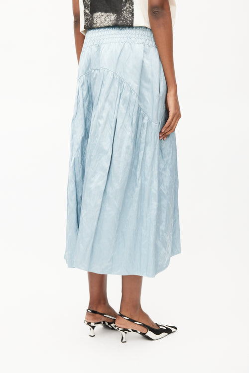 Vince Blue Satin Smocked Skirt