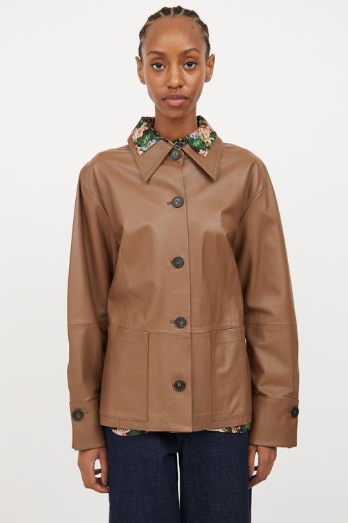 Vince Brown Leather Shirt Jacket