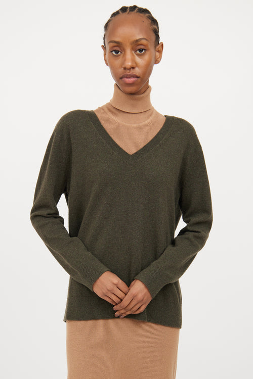 Vince Brown 
Green Cashmere V Neck Sweater