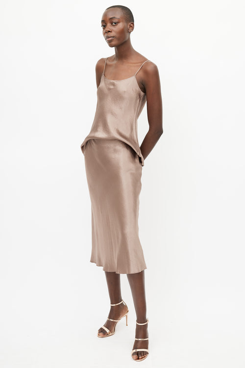 Vince Brown Satin Slip Skirt