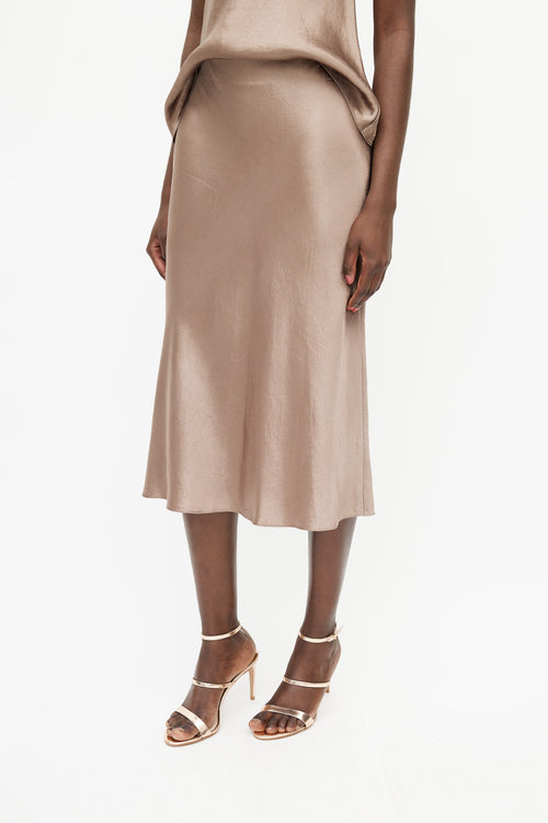 Vince Brown Satin Slip Skirt