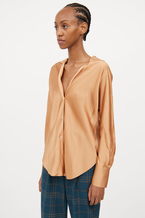 Vince Gold Silk Half Button Blouse