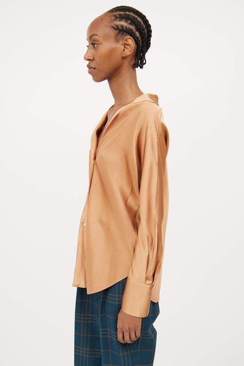 Vince Gold Silk Half Button Blouse