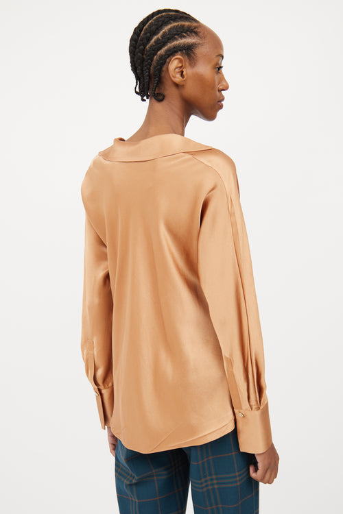 Vince Gold Silk Half Button Blouse