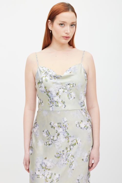 Vince Green 
Purple Floral Satin Dress