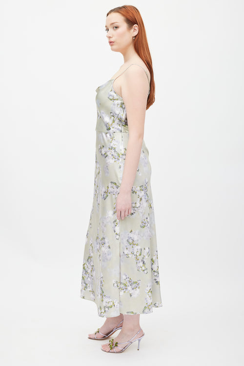 Vince Green 
Purple Floral Satin Dress