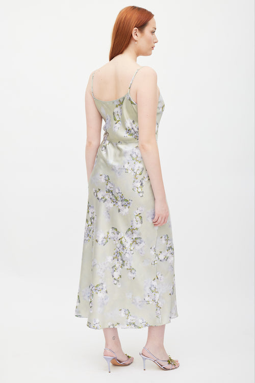 Vince Green 
Purple Floral Satin Dress