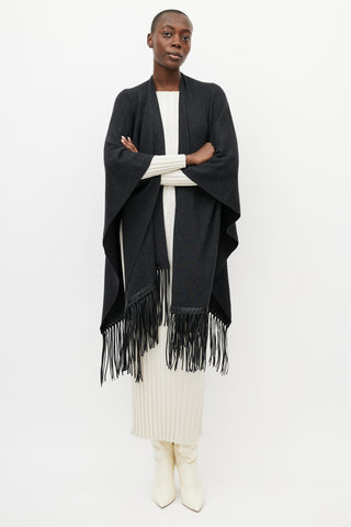 Vince Grey 
Black Leather Fringe Shawl