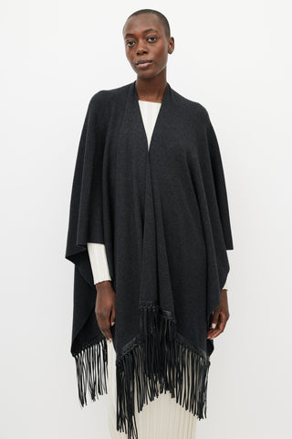 Vince Grey 
Black Leather Fringe Shawl