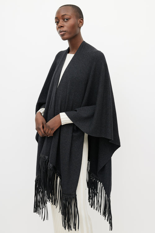 Vince Grey 
Black Leather Fringe Shawl