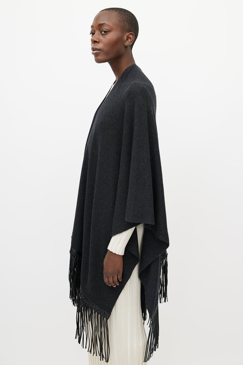 Vince Grey 
Black Leather Fringe Shawl