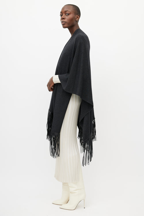 Vince Grey 
Black Leather Fringe Shawl