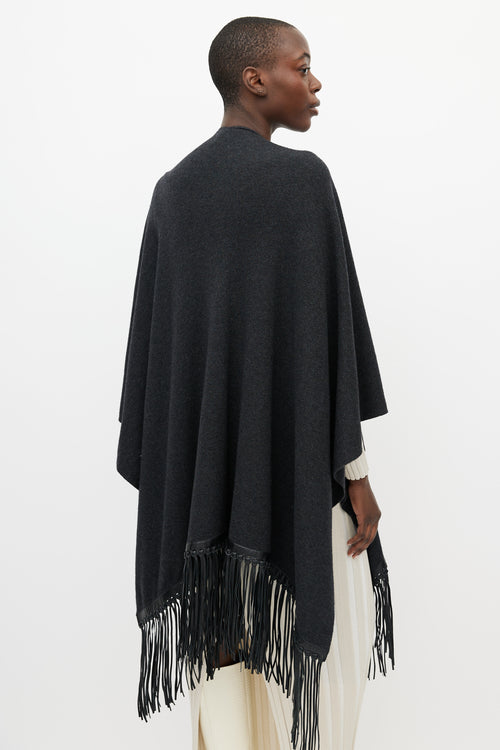 Vince Grey 
Black Leather Fringe Shawl