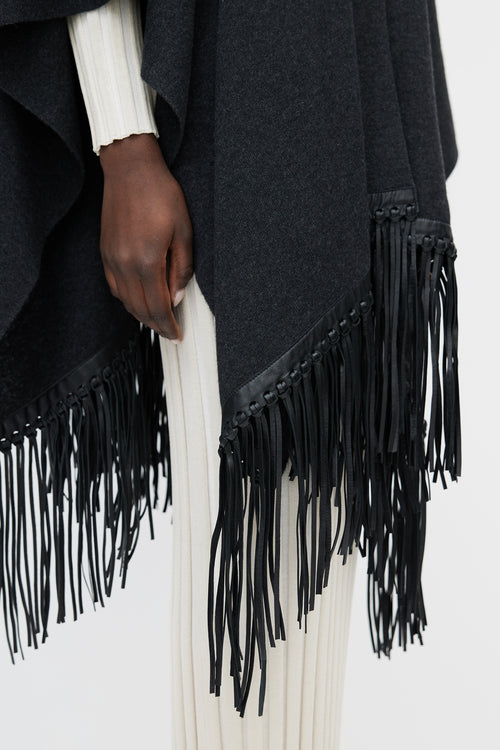 Vince Grey 
Black Leather Fringe Shawl