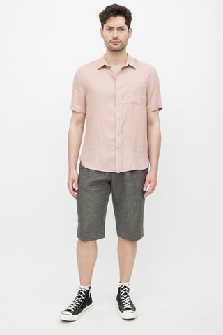 Vince Pink Linen Short Sleeve Shirt