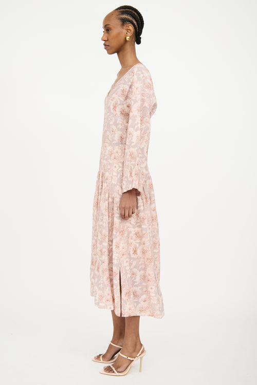 Vince Grey 
Pink Floral Cut Out Dress