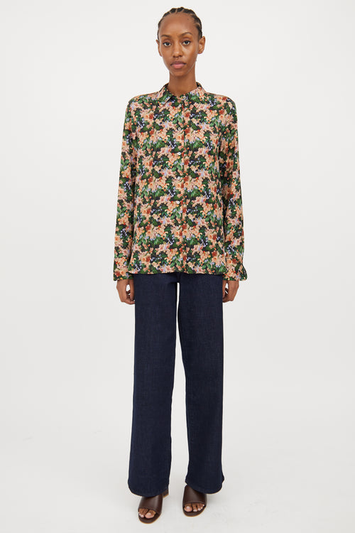 Vince Black 
Multi Floral Silk Blend Blouse