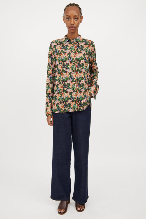 Vince Black 
Multi Floral Silk Blend Blouse