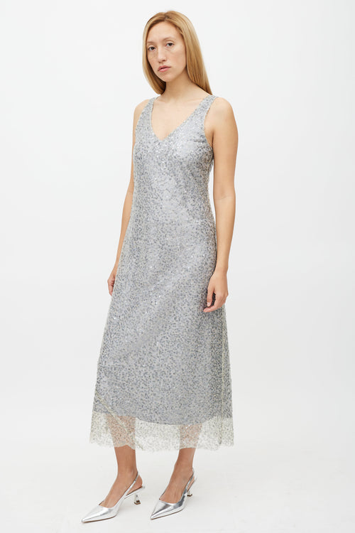 Vince Silver Sequin Overlay Dress