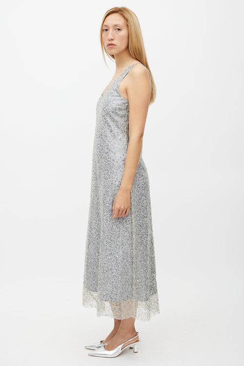 Vince Silver Sequin Overlay Dress