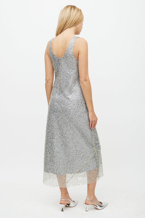 Vince Silver Sequin Overlay Dress