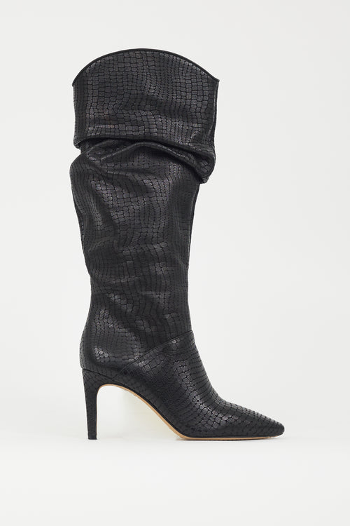 Vince Camuto Black Embossed Leather Slouch Boot