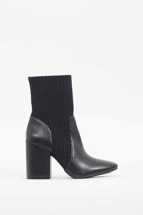 Vince Camuto Black Leather 
Ribbed Knit Diandra Boot