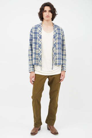 Visvim Cream 
Blue Plaid Cardigan