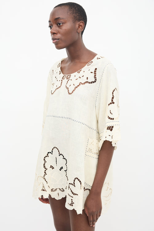 Vita Kin Cream Linen 
Lace Dress