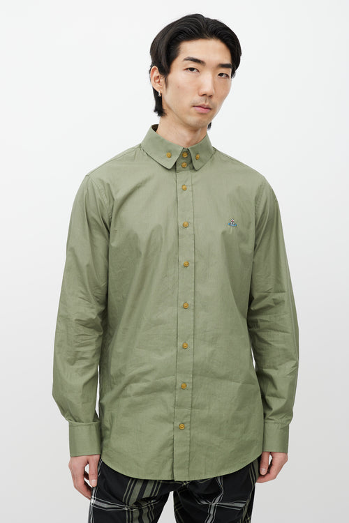 Vivienne Westwood Green Cotton Button Up Logo Shirt