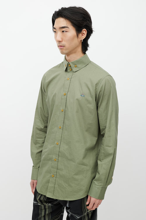 Vivienne Westwood Green Cotton Button Up Logo Shirt