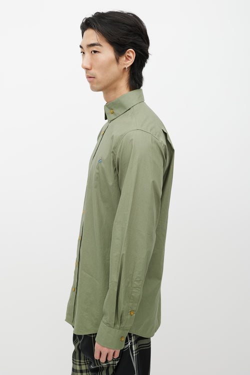 Vivienne Westwood Green Cotton Button Up Logo Shirt