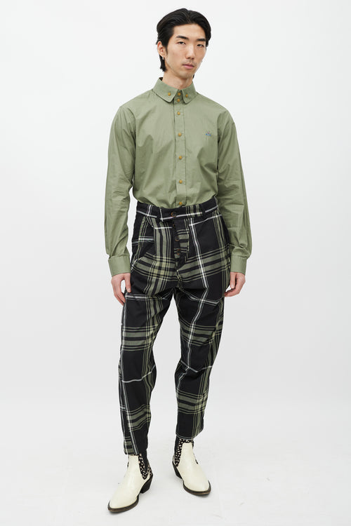 Vivienne Westwood Green Cotton Button Up Logo Shirt