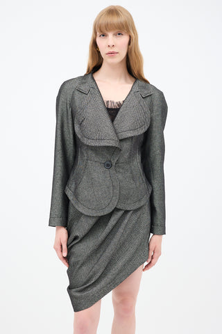 Vivienne Westwood Anglomania Grey 
Black Asymmetrical Gallop Skirt Suit