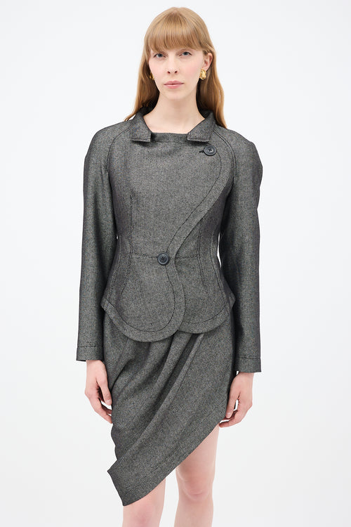 Vivienne Westwood Anglomania Grey 
Black Asymmetrical Gallop Skirt Suit