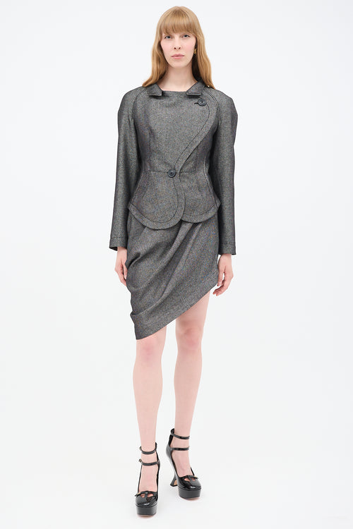 Vivienne Westwood Anglomania Grey 
Black Asymmetrical Gallop Skirt Suit