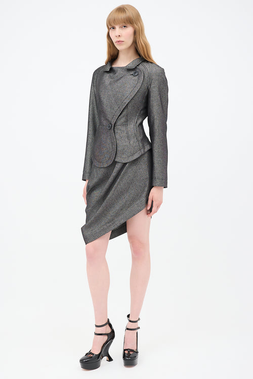 Vivienne Westwood Anglomania Grey 
Black Asymmetrical Gallop Skirt Suit