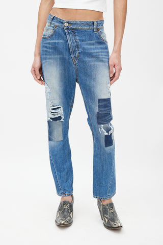 Vivienne Westwood Blue Patchwork Distressed Slim Jeans