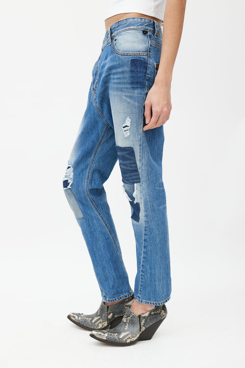 Vivienne Westwood Blue Patchwork Distressed Slim Jeans